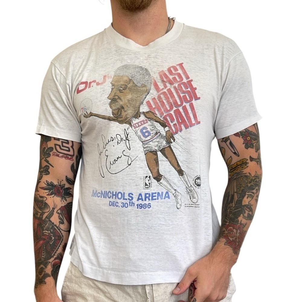 Vintage 1986 Dr J's Philadelphia 76ers Sixers NBA Last House Call T-Shirt M/L